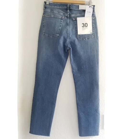 RE/DONE High Rise Ankle Crop Ultra Stretch Raw Cut Jeans Size 30 Mid Wa… - Picture 2 of 7